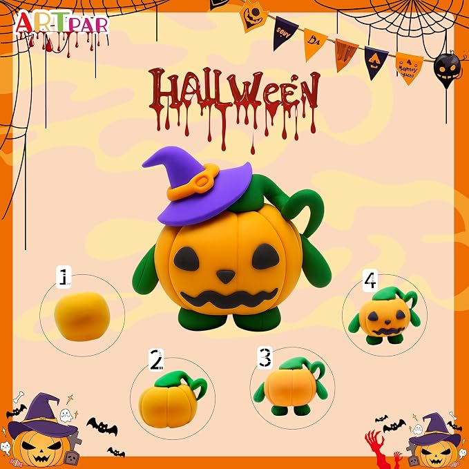 ARTPAR Halloween Crafts for Kids,Air Dry Clay Crafts Kit,12 Boxes Modeling Magic Soft Clay Art Sculpting Supplies,DIY Molding Clay Kit Hallowmas Pumpkin Party Favors for Boys & Girls Age 3-12