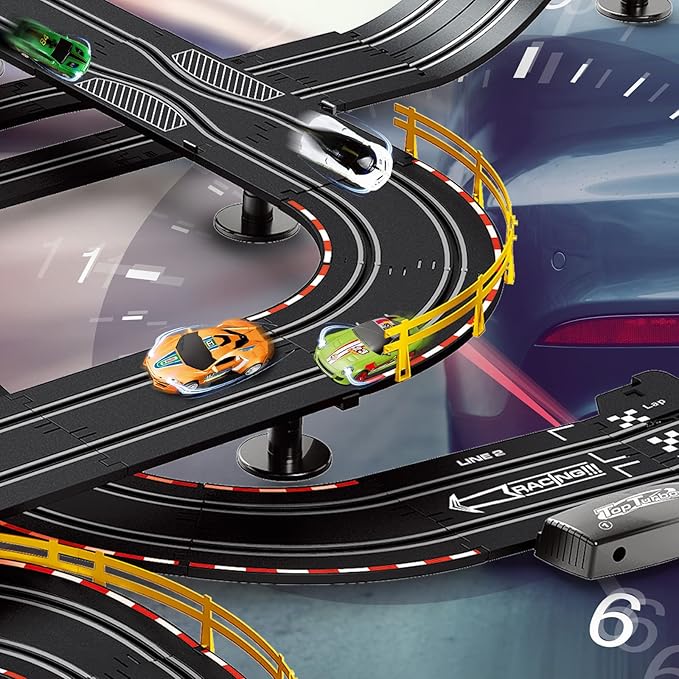40FT Slot Car Race Track Set Electric Powered Super Loop Speedway with Four Cars for Kids with Sounds and Light Dual Racing Adult-Slot Car Set