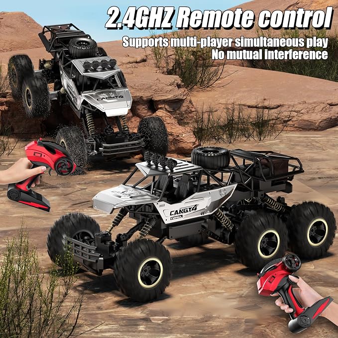 Jiakora RC Cars, Remote Control Monster Truck - Rock Crawler RC Truck with 2 Rechargeable Batteries, Metal Body, Large Size & LED Headlights, Boy Toys for Kids Ages 4-7 8-12 Birthday Gifts