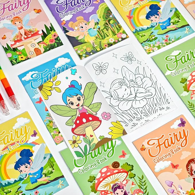 Cinrobiye 24 Set Fairy Coloring Books Bulk with Coloring Accessories, Fairy Garden Art Activity Set for Spring Gatherings, Creative Projects, Birthday Events and Themed Celebrations
