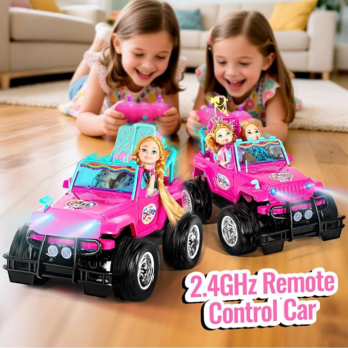ULOVEME RC Cars - Remote Control Car with 5.5" Doll for Girls, 2.4GHz Je ep RC Cars - Simple Control Toy Cars for Kids (Pink)