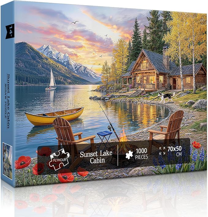 Sunset Lake Cabin Puzzles for Adults 1000 Pieces,Challenging Jigsaw Puzzles for Adults 1000 Pieces,Difficult Impossible Puzzle for Family Game Night,Gifts for Parents Mother's Father's Day