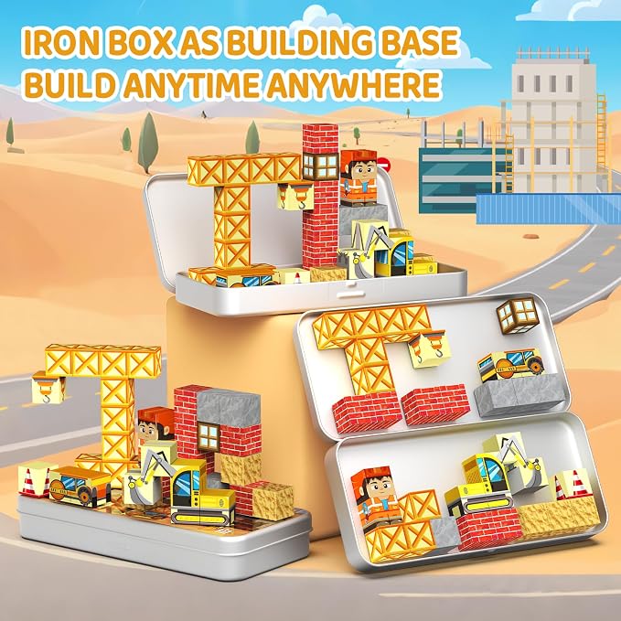 WMXDU Magnetic Blocks with Magnet Box-35PCS Magnet Cubes, Magnetic Tiles Kids Build Cubes Travel Game Toys, Road Trip ‌Sensory Toy Christmas Birthday Gifts for Boys & Girls Ages 3