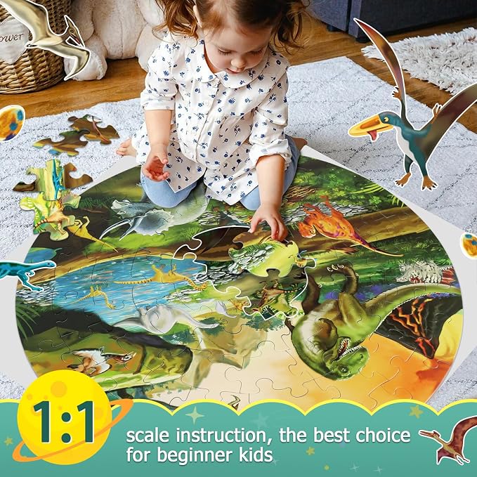 DIGOBAY Floor Puzzles for Kids Ages 3-8, 70 Piece Dinosaur Jigsaw Puzzle for Kids Ages 3+ Year Old Large Round Toddler Puzzles Preschool Learning Educational Toys Gift for Boys Girls (Tyrannosaurus)
