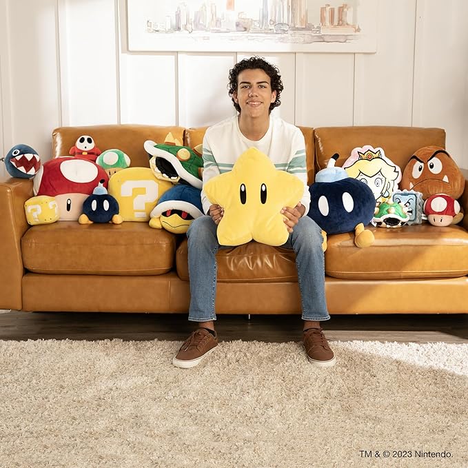 Club Mocchi Mocchi- Super Mario Plush - Super Star Plushie - Squishy Collectible Mario Toys and Plushies - 15 inch