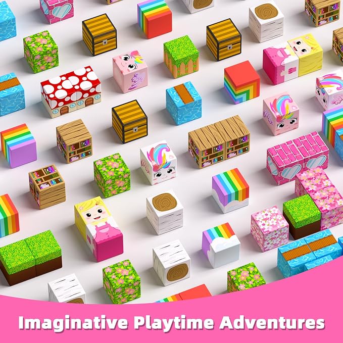 Magnetic Blocks, 48PCS Magnetic Building Cube Set for Kids Ages 3+, Constructions STEM Stacking Tiles Toy Building Birthday Gifts for Girls