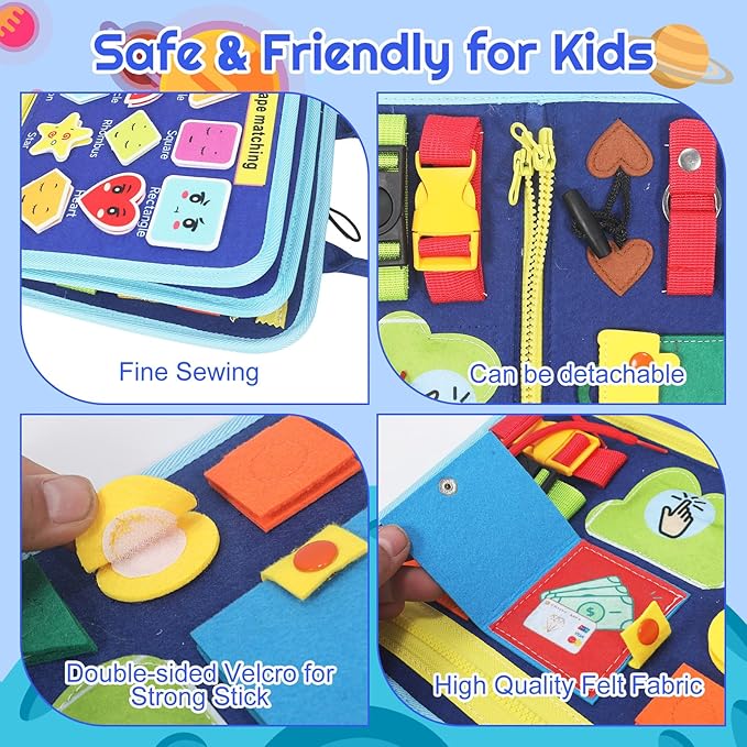 URBAN TOYS Toddler Busy Board for Kids Ages 3+, Montessori Busy Book, Sensory Learning Toy for Fine Motor Skills, Toddler Travel Essential for Airplane & Car, Gift for Boys & Girls