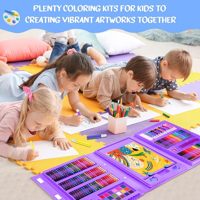 homicozy Art Supplies for Kids Ages 4-12,Mermaid Drawing Sets Art Case,Coloring Kits with Double Sided Trifold Easel,Crayon,Colored Pencil,Marker,Coloring Book,Drawing Stuffs Gifts for Girls Age 4-6-8