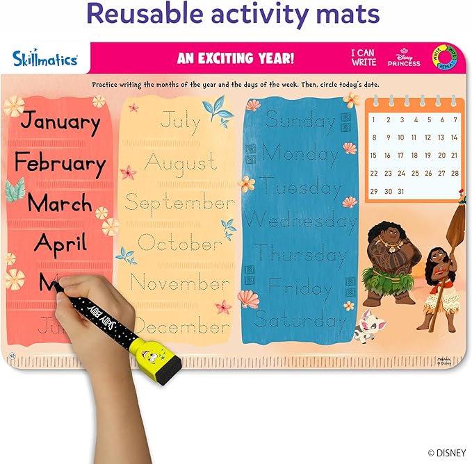 Skillmatics I Can Write Disney Princess - Reusable Preschool Learning Activities, Educational Toys & Games, Handwriting Aid, Back to School, Screen-Free Fun, Gift for Students, Kids, Toddlers Ages 3-6