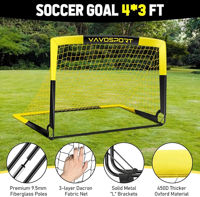 Kids Soccer Goals for Backyard Set - 2 of 4' x 3' Portable Soccer Goal Training Equipment, Pop Up Toddler Soccer Net with Soccer Ball, Soccer Set for Kids and Youth Outdoor Games, Sports, Play