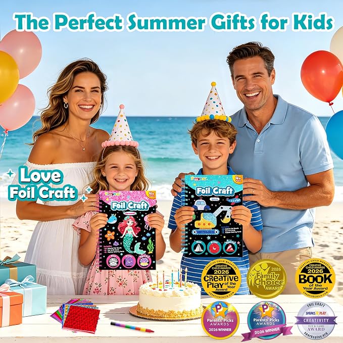 FUNNYB&G Foil Art Craft Kit for Boys 4-10 Years Old: Mess-Free & No-Glue, Create 16 Sparkly Vehicle Pictures – Perfect Travel Toy & Birthday Gift for Kids (Vehicle)