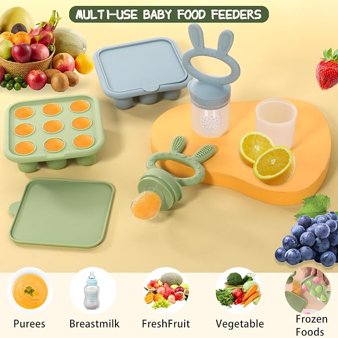 Easter Bunny Baby Breastmilk Popsicle Molds & Baby Fruit Feeder,Infant Food Freezer Tray Storage Containers, Silicone Teething Pacifier Feeder and Teether for Babies,Silicone Feeder