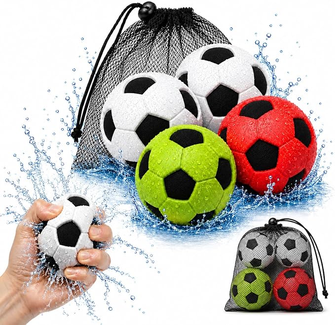JICUICUI Reusable Pool Balls 4 Pack, Reusable Soccer Water Balls, Summer Beach and Water Toys, Pool Toys for Kids Ages 4-8, 8-12 and Adults Boys and Girls