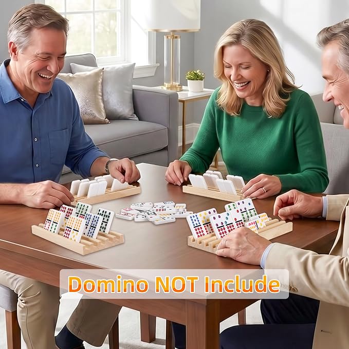 GOTHINK Wooden Domino Racks Set of 8 Trays with Felt Bottom for Mexican Train Dominoes Games, Non-Slip Domino Tiles Holders, Mexican Train Accessories for Adults & Kids - Dominoes NOT Included