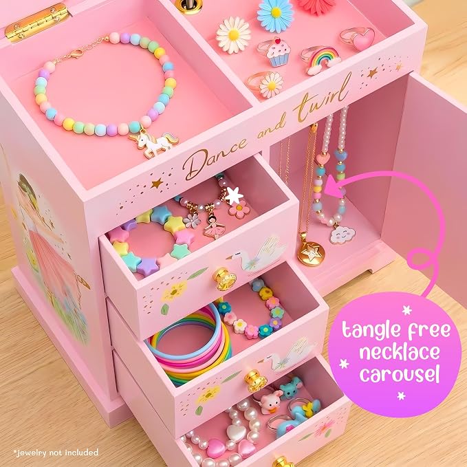 Giggle & Honey® Ballerina Musical Jewelry Box for Girls Ballerina Toys for Girls Age 4-6 Kids Jewelry Box with Drawers