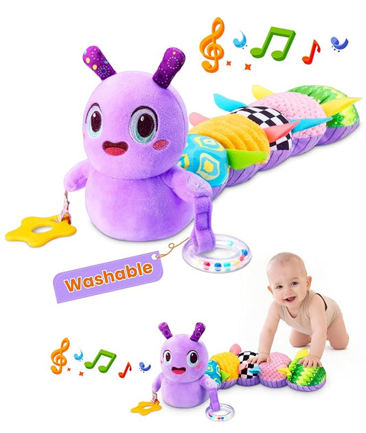 Baby Toys 0-6 Months, Washable Baby Musical Caterpillar Toys with 10 Children's Songs,Rattles,Teething Toys,Suitable for 0-6, 6-12 Months Infant Tummy Time Toy,Newborn Baby Boy&Gril Gifts(Green)