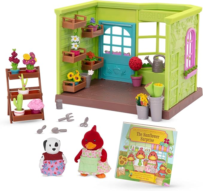 Li'l Woodzeez – Li'l Petals Flower Shop – 29 Pieces Dollhouse Playset with 2 Posable Figures & Storybook – Miniature Furniture & Accessories – Stackable Playset for 3+ Years