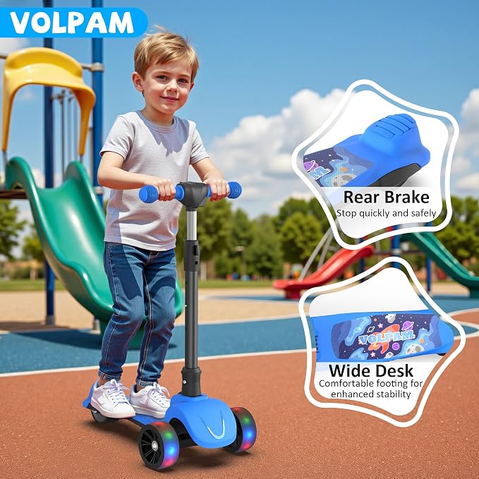 Electric Scooter, 80W Motor, 3 Levels Adjustable Handlebar, 5 Mph Safe Speed, Lighted Up Wheel, Lean-to-Steer Design, Foldable Kick Scooter Boys & Girl