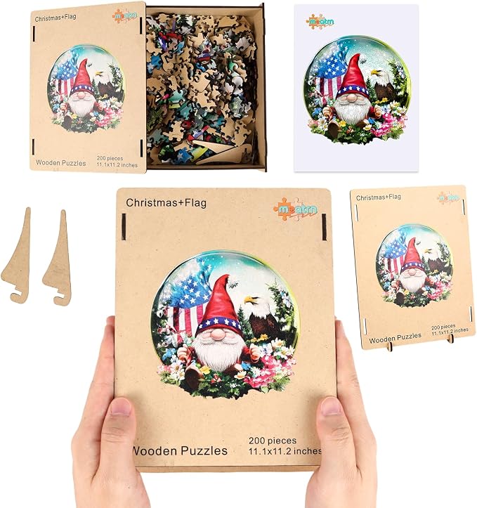 MEATRN Puzzles for Adults - Gnome, Eagle, Flag & Floral Design Inside Crystal Ball, Fun Educational Wooden Jigsaw Puzzle, Premium Collectible Art Gift for Students, 206 Pcs, 11x11.2 in