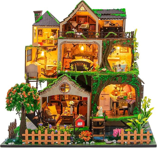 CUTEROOM Miniature House Kits for Adults, Mini Dollhouse Wooden Furniture Kit, DIY Craft Kits Creative Room Tiny House for Decoration-Fairytail Forest