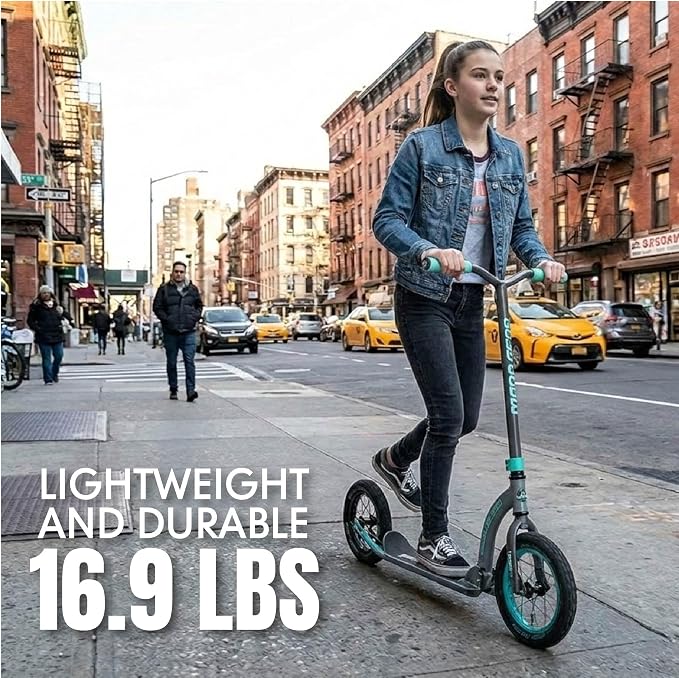 Large Kick Scooter for Adults, Teens & Kids 8-12 with Kickstand – 12" Air-Filled Tires, Wide Deck, Lightweight Steel Frame – Madd Gear Metro Urban Glide 300