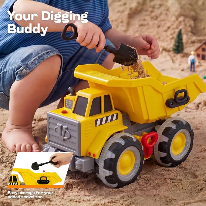 Vroomix JOVA Dump Truck for Toddlers, Construction Toys with Realistic Sounds, LED Light up Wheels, Heavy-Duty Plastic Indoor & Outdoor Beach and Sand Toy for Kids, Gift for Boys & Girls 18M+