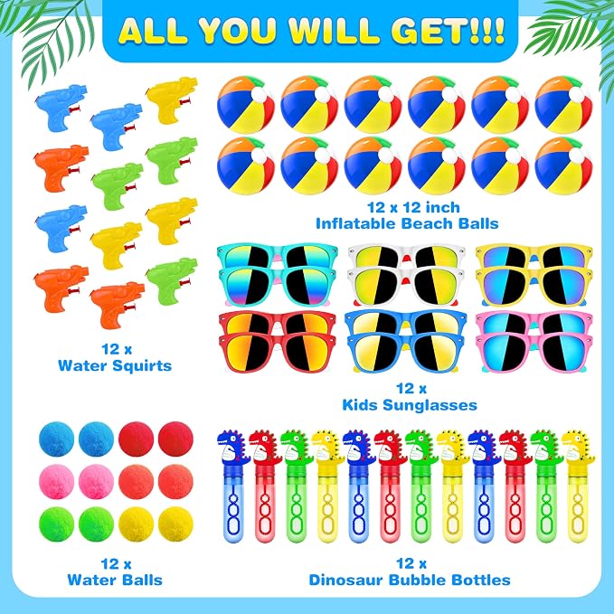 GIFTINBOX Mega Pool Party Beach Favors-60Pcs Bag Stuffers for Kids Bulk, Kids Sunglasses, Bubble Wands, Summer Toys for Party Supplies Birthday, Pool Beach Toys Ages 3 4 5 6 7 8