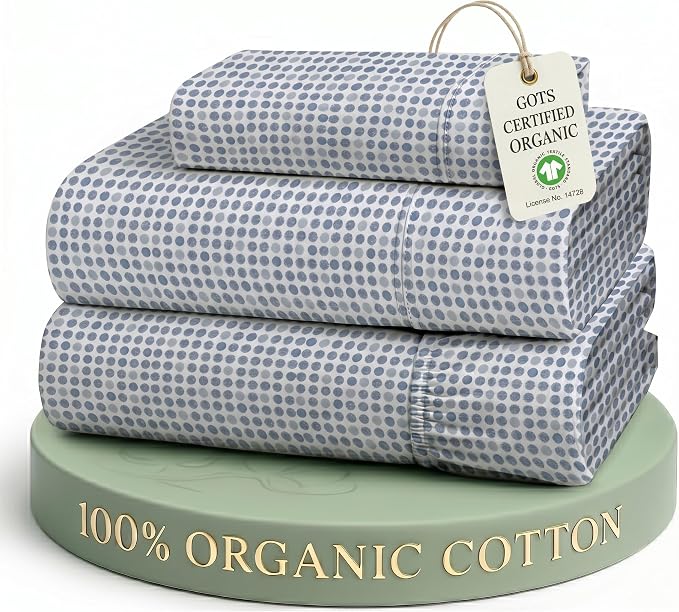 LANE LINEN Twin XL Bed Sheets 100% Organic Cotton 3pc Percale - Polka Dot | Twin XL Sheet Set, GOTS Certified Organic Cotton Percale - Best-Value Organic Cotton, Affordable Organic Luxury