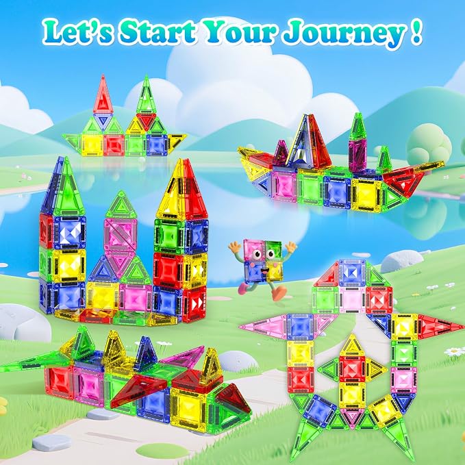 Mini Magnetic Tiles, 40 PCS Diamond Pattern Magnetic Tiles with Tin,Micro Magnet Travel Toy Portable for Kids Age 3+,STEM Educational Building Set Construction Toys,Boys Girls Toddlers Birthday Gifts