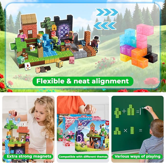 Annexfun 210PCS Magnetic Blocks with 6 Action Figures– 2026 STEM Magnetic Building Blocks for Kids 6+ Christmas, Creative Educational Play Set for Boys & Girls