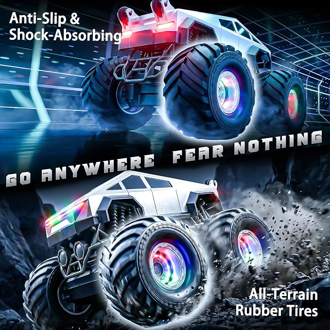 BEZGAR Cyber Truck Toy - 2.4GHz 1:20 4WD Remote Control Car for Boys 8-12 with Colorful Lights, 360° Rotation - RC Car Toy for Boys Girls Age 6, 7, 8, 9, 10 Years Old, Birthday Gifts(Silver)