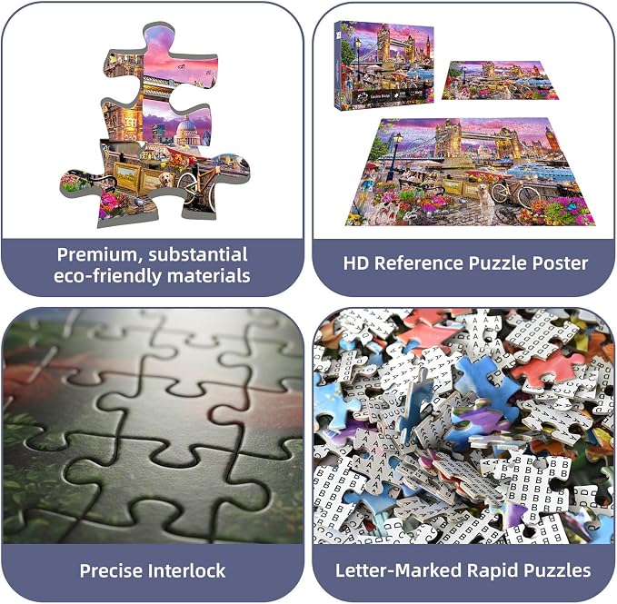 London Bridge Puzzles for Adults 1000 Pieces,Challenging Jigsaw Puzzles for Adults,Difficult Impossible Puzzle for Family Game Night,Recycled Paper Jigsaw Puzzle,Gifts for Boys Girls