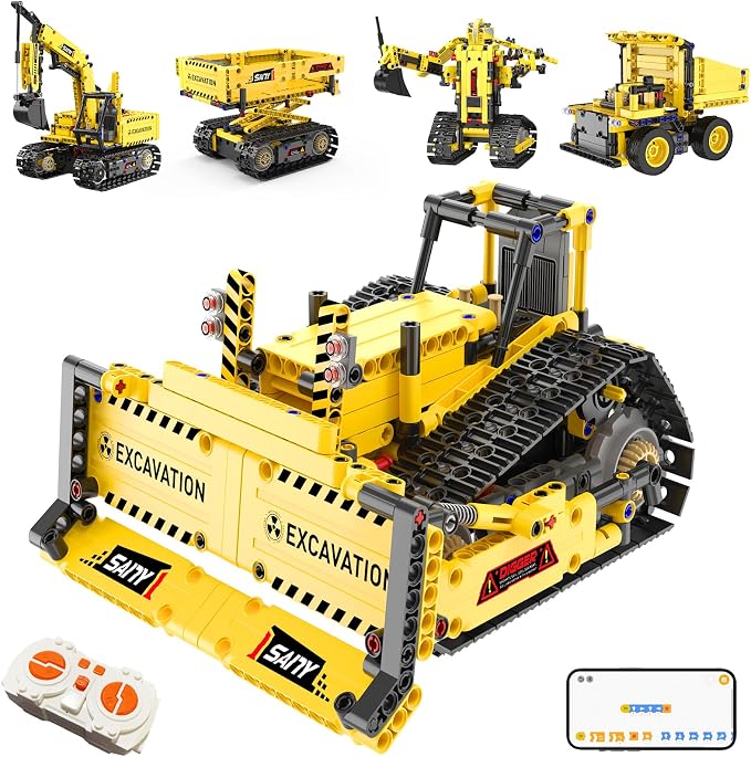 Resosese 5 in 1 Building Toys STEM Robotics Kits - Remote-Controlled Excavator Engineering Kit for Kids Age 6 7 8 9 10 11 12-14 with 555 Pieces，DIY Educational Science Kits Gift for Boys & Girls