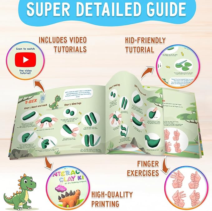 Air Dry Modeling Clay for Kids - Dinosaurs DIY Art and Crafts Modeling Kit with Tools - Interactive Magic Molding Clay - Creative Learning Educational Toys for Kids