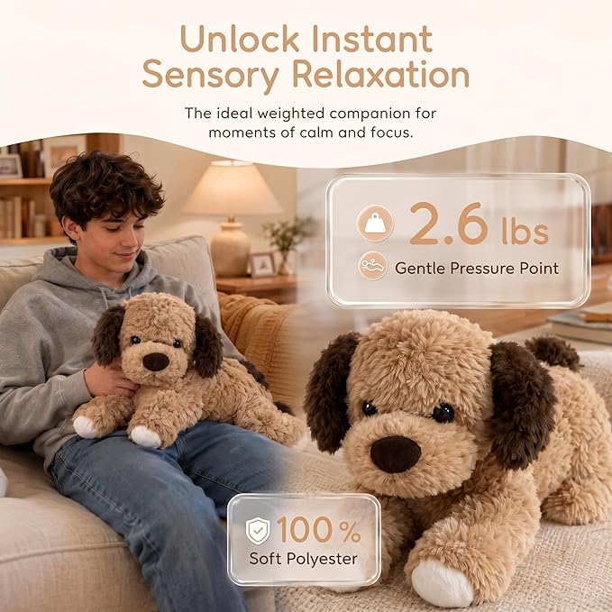 Dog Plush Dog Toy 18 Inch, 2.6 lbs – Brown Weighted Stuffed Animal Dog– Ultra-Soft Plush, Durable Design, Suitable for Kids & Adults – Cozy Comfort Companion