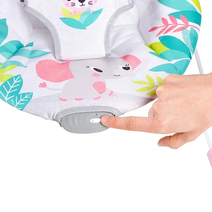 Bright Starts Baby Bouncer Soothing Vibrations Infant Seat - Removable-Toy Bar, Nonslip Feet, 0-6 Months Up to 20 lbs (Flamingo Vibes, Pink)
