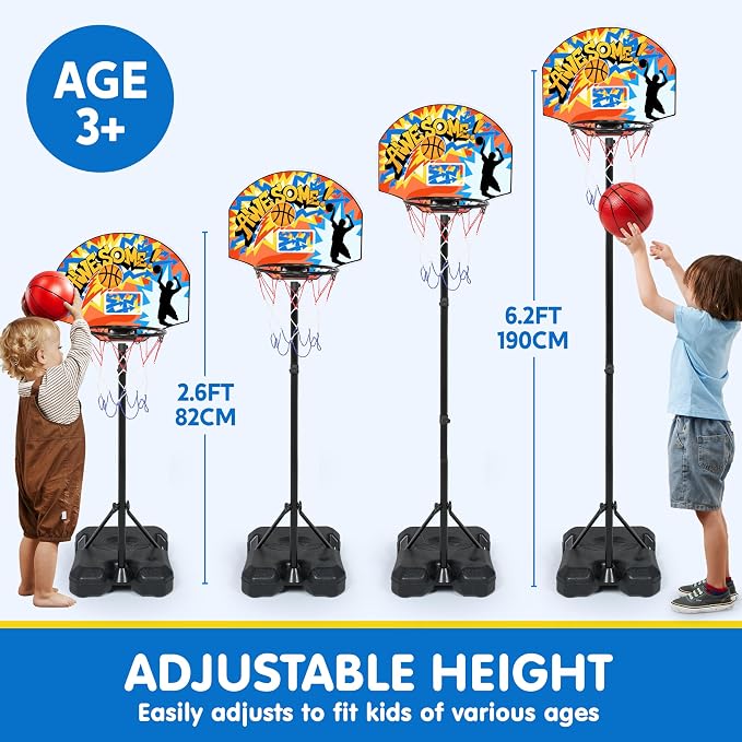 JOYIN Indoor Kids Basketball Hoop with Stand, Toddler Basketball Goal Adjustable Height 28ft-6.2ft, Portable Mini Outdoor Toys for Boys Girls Age 3 4 5 6 7 8, Inside Outside Sport Games for Fun