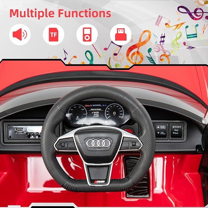 INFANS 12V Kids Ride On Car, Licensed Audi RS e-tron GT Electric Vehicle with Remote Control, Toddlers Battery Powered Toy with 4 Wheels Suspension, LED Headlight, Music, MP3, USB, TF Port (Red)