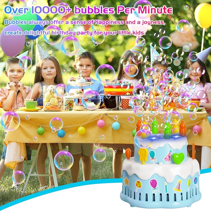 Panamalar Birthday Cake Bubble Machine, Automatic Bubble Blower for Kids Boys Girls 10000+ Bubbles Per Minute with Lights/Music/Solution, Party Cake Bubble Maker Toys for Birthday Outdoor Wedding Gift
