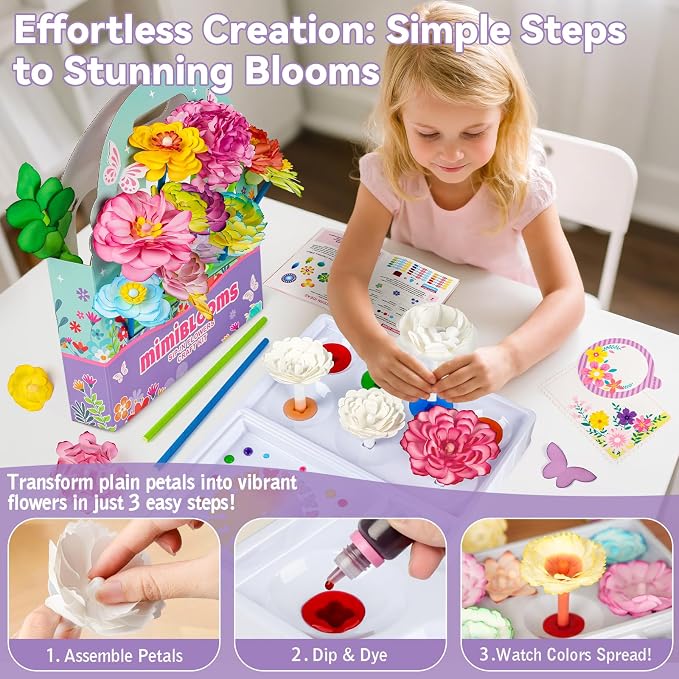 Mimiblooms Paper Flowers Science Kit for Girls, Magic Flower Paper Color Science Dyeing Kit, Arts&Crafts for Kids Age 8-12, Science Experiments Color Changing for Girls 6 7 9 10 11 yr Mother's DayGift