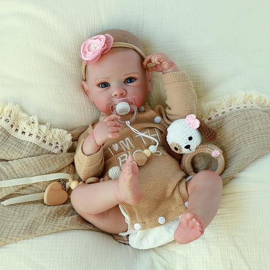 KSBD Realistic Reborn Baby Dolls - 20 Inch Cute Real Life Baby Girl Doll, Lifelike Newborn with Full Vinyl Body,Real Baby Dolls with Accessories for 3+ Years Old Kids Gifts