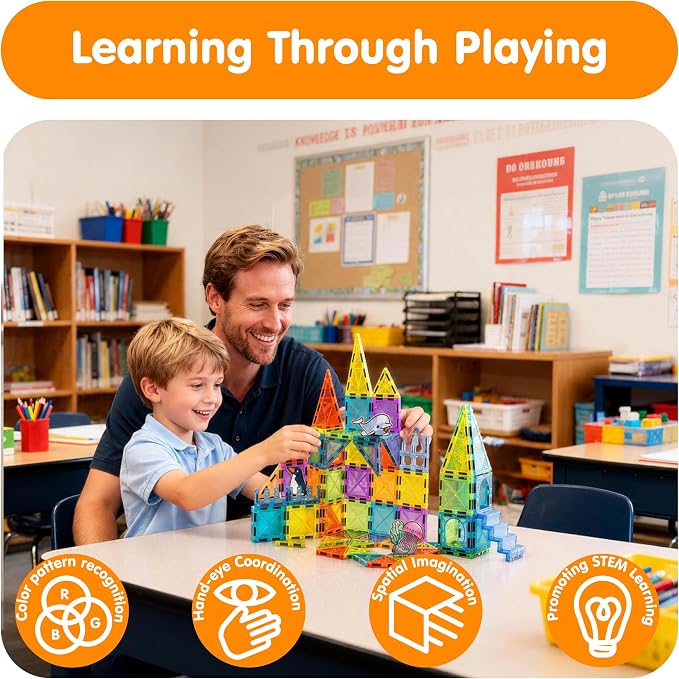 Magnetic Tiles Marine Animals 51PCS, STEM Toys Magnet Building 3D Blocks for Kids Ages 3 4 5 6 7 8, Toddler Construction Stacking Tiles Toys Gifts for Boys Girls 3+