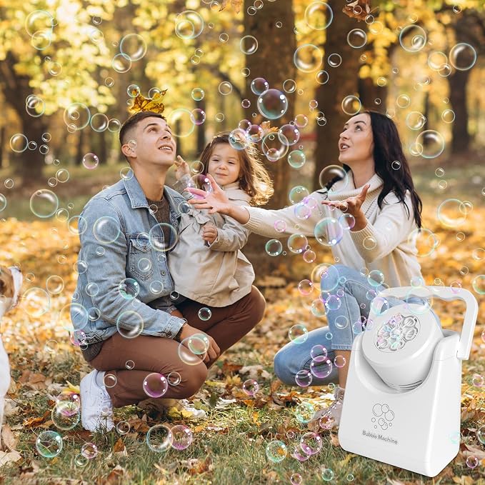 IFLOVE Bubble Machine for Kids 3+-Automatic Bubble Blower with Adjustable Angle,5000+ Bubbles Per Minute,Portable Bubble Maker Toy for Boys Girls,Outdoor Party Wedding Easter Birthday Gifts (White 01)