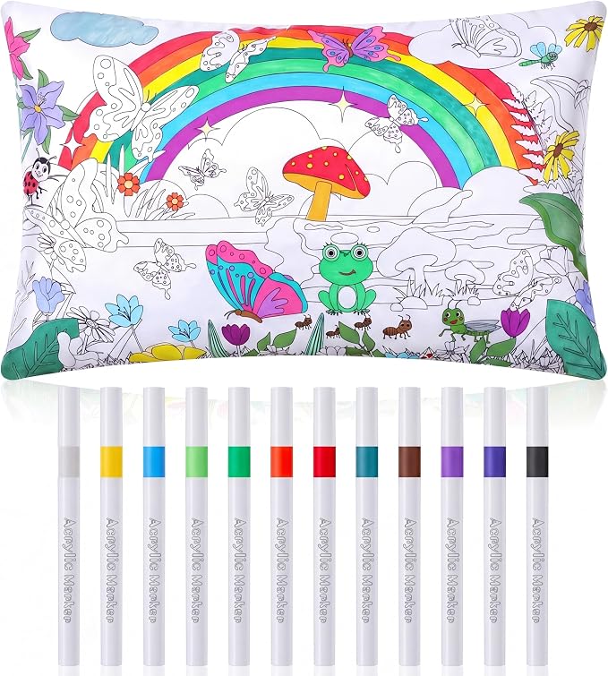 Mindsoft Coloring Craft Coloring Pillowcase Pillow Covers with 12 Pcs Markers Pens for Decoration Supplies Craft, 28.7 x 19.7 Inch (Butterfly)
