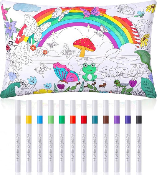 Mindsoft Coloring Craft Coloring Pillowcase Pillow Covers with 12 Pcs Markers Pens for Decoration Supplies Craft, 28.7 x 19.7 Inch (Butterfly)
