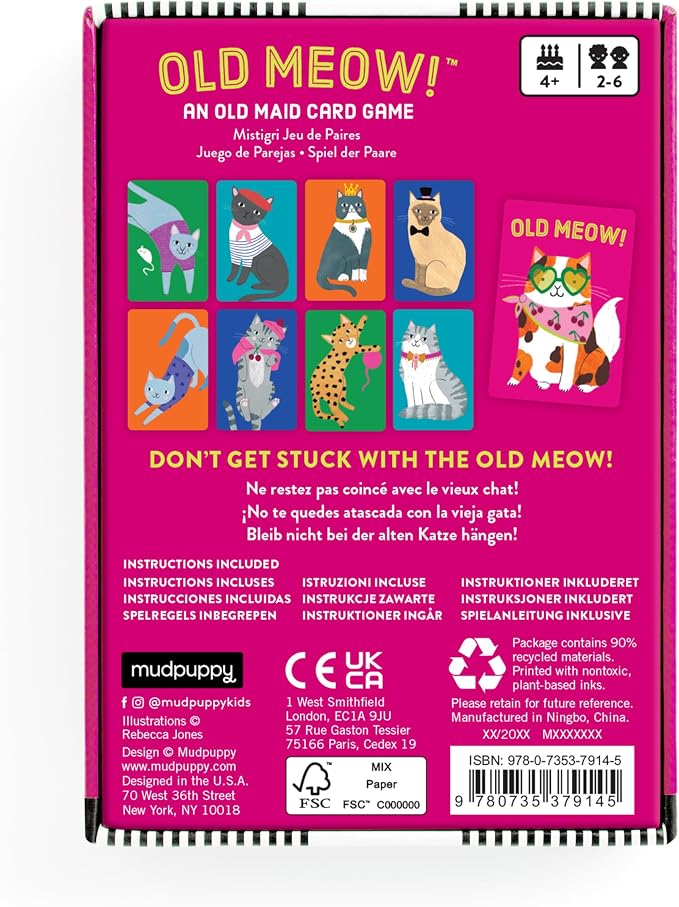 Mudpuppy Old Meow! – Feline Version of Classic Kids Old Maid Card Game with Cute Illustrations of Cats for Children Ages 4 and Up, 2-4 Players