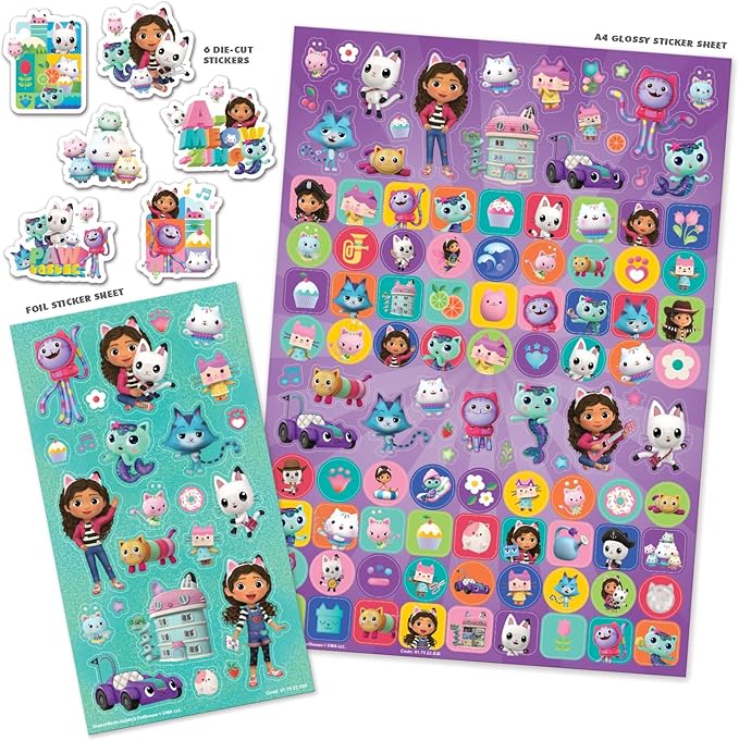 Paper Projects 01.70.22.036 Gabby's Dollhouse Mega Pack | Three Types of Stickers (Around 150 Total) | Reusable on Non-Porous Surfaces, 35cm x 23cm