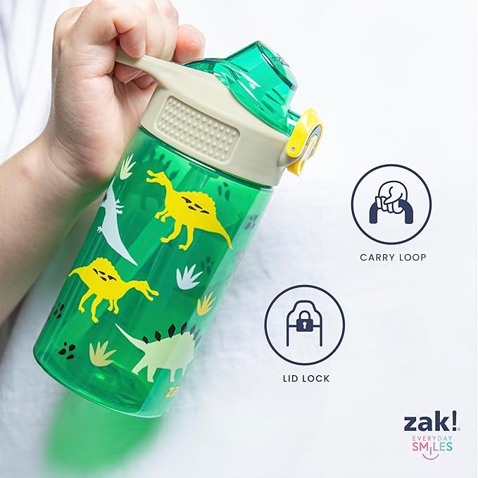 Zak Designs Hot Wheels Sage Kids Water Bottle For School or Travel, 16oz Durable Plastic Water Bottle With Straw, Handle, and Leak-Proof, Pop-Up Spout Cover, 2-Pack Set (Monster Trucks)