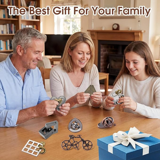 Wettarn 9 Pcs Metal Brain Teaser Puzzles 3D Steel Puzzle Set for Adults IQ Logic Challenge Disentanglement Unlock Interlocking Games Smart Logic Test Toys for Adults Mind Challenge(Charming Style)
