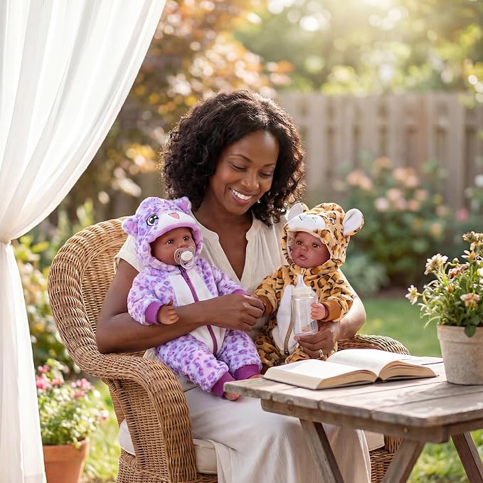 BABESIDE Black Baby Dolls Twins - 17inch Realistic Soft Cloth Body Dolls with Brown Eyes, 3+ Year Old Girls Gifts, Ideal for Nurturing, Interactive Play & Cuddling